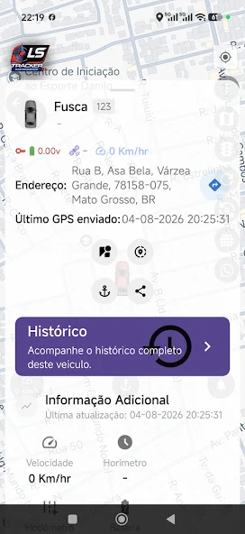 Tela do aplicativo LS Tracker